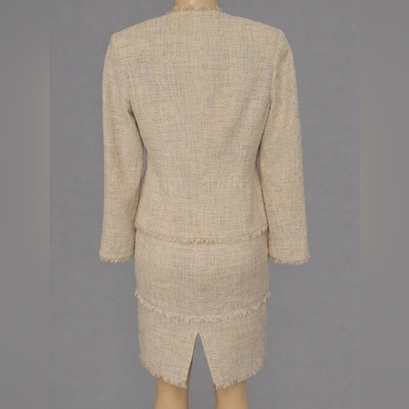 Vintage Neiman Marcus Exclusive Tweed Skirt Suit Set Size 8 Fringe - Picture 2 of 10
